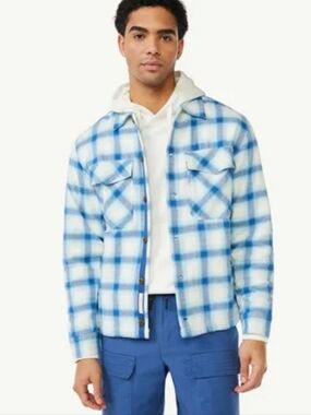 Free Assembly XXL Blue Glow High Tide White Plaid Button Cabincore Shirt Pockets